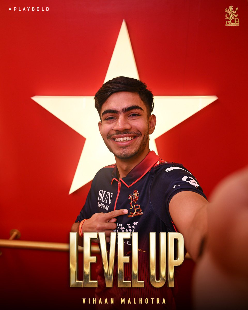 RCBTweets's tweet photo. U19 World Cup Champion and Virat Kohli as his idol, ofc he knows all about 𝗹𝗲𝘃𝗲𝗹𝗹𝗶𝗻𝗴 🆙. 👌🔥

Vihaan, go show the world what you’re made of. ⭐️

#PlayBold #ನಮ್ಮRCB #IPL2026 https://t.co/yZ3YtP345c