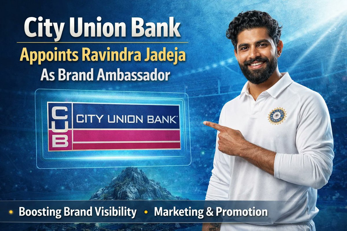 🏏 Banking meets cricket!

City Union Bank Appoints Ravindra Jadeja as Brand Ambassador for Two Years signed on March 16, 2026.

Aiming to boost reach &amp; connect with customers nationwide 💼

#Banking #RavindraJadeja #BrandAmbassador