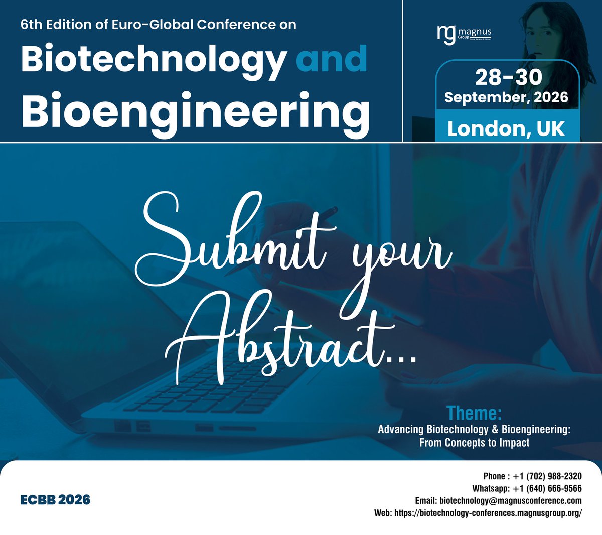 🧬 Be part of ECBB 2026!
Be a part of @Biocongress organized by <a href="/magnus_group/">Magnus Group</a>
📍 London, UK | 📅 Sept 28–30
✨ Showcase your research and connect globally
👉 Submit your abstract today: …echnology-conferences.magnusgroup.org/submit-abstract
#BiotechnologyConferences2026