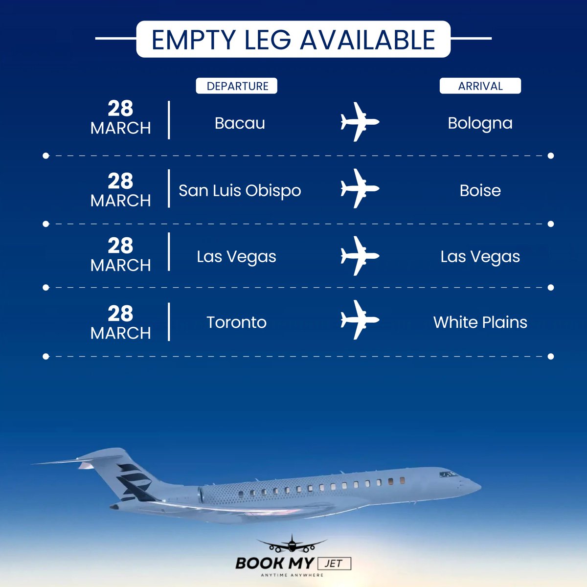 book_my_jet's tweet image. 📷 Empty Leg Opportunities – Limited Availability

Our website is filled with even more empty leg options. Explore all available routes and book your flight today by visiting: 📷 lnkd.in/gQJjp7SJ
.
.
.
.
#PrivateJetCharter #EmptyLegFlights #PrivateJetDeals #BookMyJet