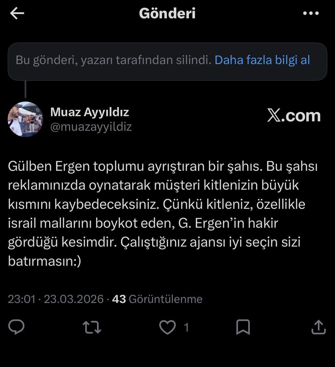 Sleepy Gülben Ergenli reklamı silmiş.