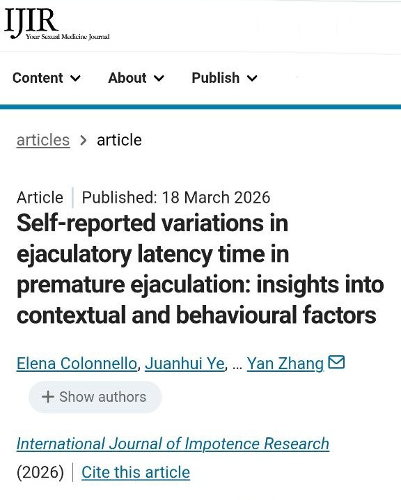 yoursexmedjour's tweet image. #SexualMedicine #Andrology #MensHealth Newest original paper on #prematureejaculation: in 119 men, self-reported morning/daily-longest IELT &amp;gt; “average”; condom use and alcohol were linked to longer IELT.@AndreaSansoneMD @EAJannini @sysu_1924 @unitorvergata nature.com/articles/s4144…