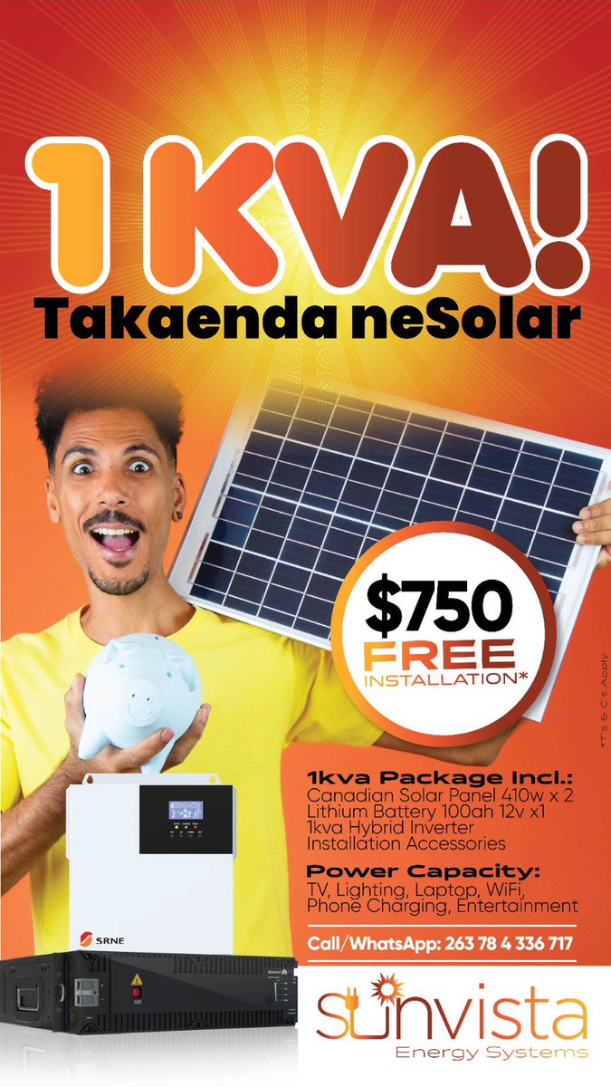 Power your essentials without breaking the bank ⚡🔋
Get our 1kVA Solar Package — ideal for lights, TV, WiFi &amp; basic appliances.
Affordable energy for everyday living.
📲 Call/WhatsApp: 0784 336 717
