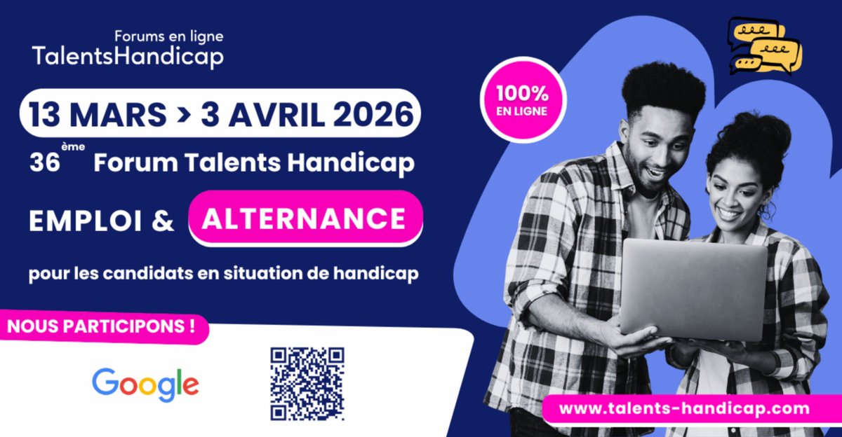 🚀 Google x Talents Handicap : Cap sur l’alternance

Du 13 mars au 3 avril 2026, nous recrutons nos futurs alternants lors de la 36ᵉ édition du forum en ligne Talents Handicap.

Au programme :

- Consultation de nos offres d'alternance
- Échanges directs avec nos recruteurs
-