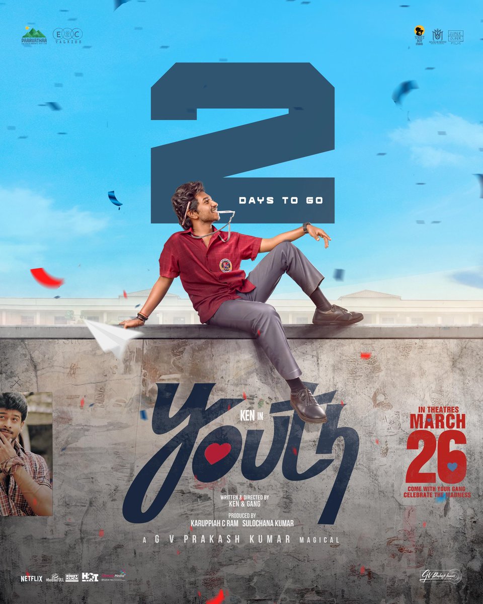 shreyasmedia's tweet photo. Just 2 Days To Go! 🤘🏻
#KenKarunaas #GVPrakashKumar #VineethBabu #SandeepKumar #KaruppiahCRam https://t.co/5ip4qaLTdL