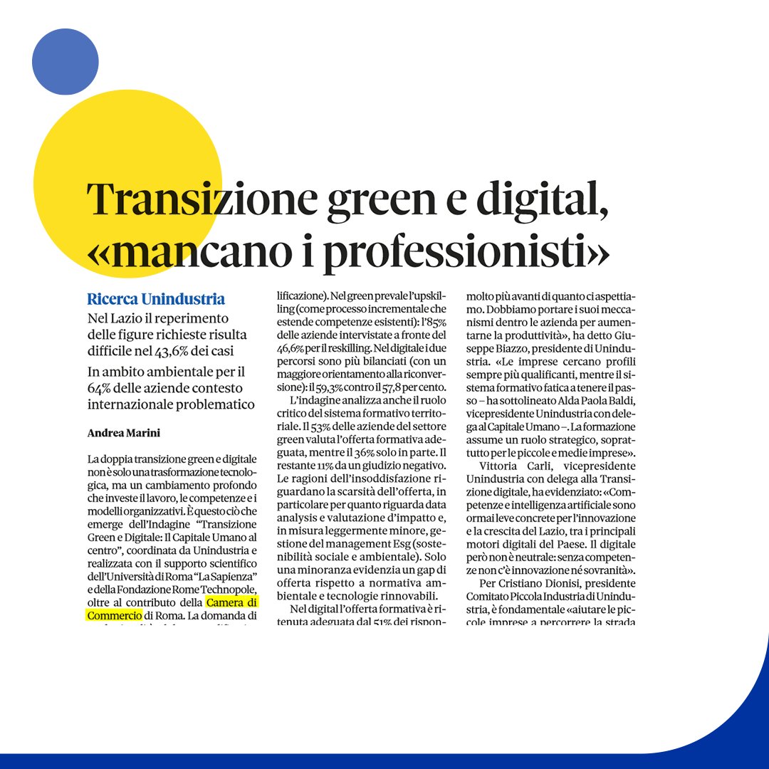 infocamere's tweet image. Le carenze sono soprattutto negli ambiti di cybersicurezza, AI, valutazione d’impatto e data analysis.
📰"Transizione green e digital, mancano i professionisti" su @sole24ore 

#upskilling #reskilling @NewsUnindustria @SapienzaRoma @camcomroma @fmdigitale @lavoroformazion