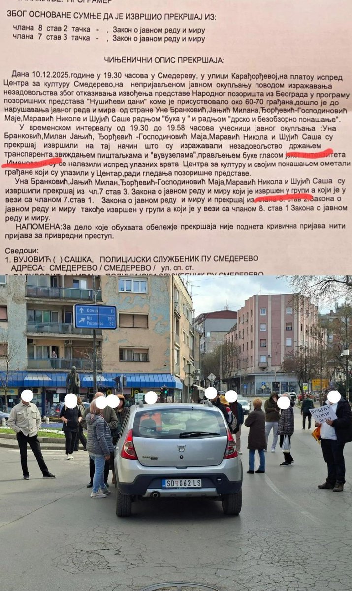 Šta ćeš sa tim transparentom?
-da ga držim, šta drugo?
Za to se ide u zatvor, bolje radi nešto manje rizično?
-kao šta?
Ne znam, recimo možeš da gaziš ljude tokom pomena kod Gimnazije.