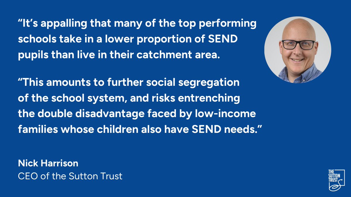 suttontrust's tweet photo. 💬 “Right now, too many young people aren’t able to get the support they need locally, and that’s a disgrace.”
Read the full report to see the extent to which socio-economic disadvantage is affecting the SEND inclusion agenda 🔗
https://t.co/ajyYrxr11u https://t.co/w8Nh9OGW5L