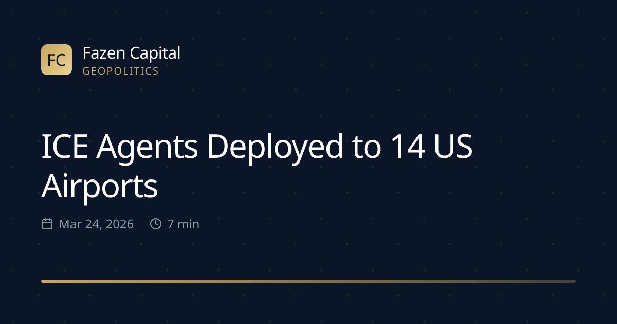 fazencapital's tweet image. ICE Agents Deployed to 14 US Airports: ICE deployed agents to 14 U.S. airports on Mar 24, 2026 (Al Jazeera); the concentrated move could shave 1–3% from… dlvr.it/TRg4h7 👈 Read full analysis #ICE #USAirports #BorderEnforcement #AirportOperations #NonAeronauticalRevenue