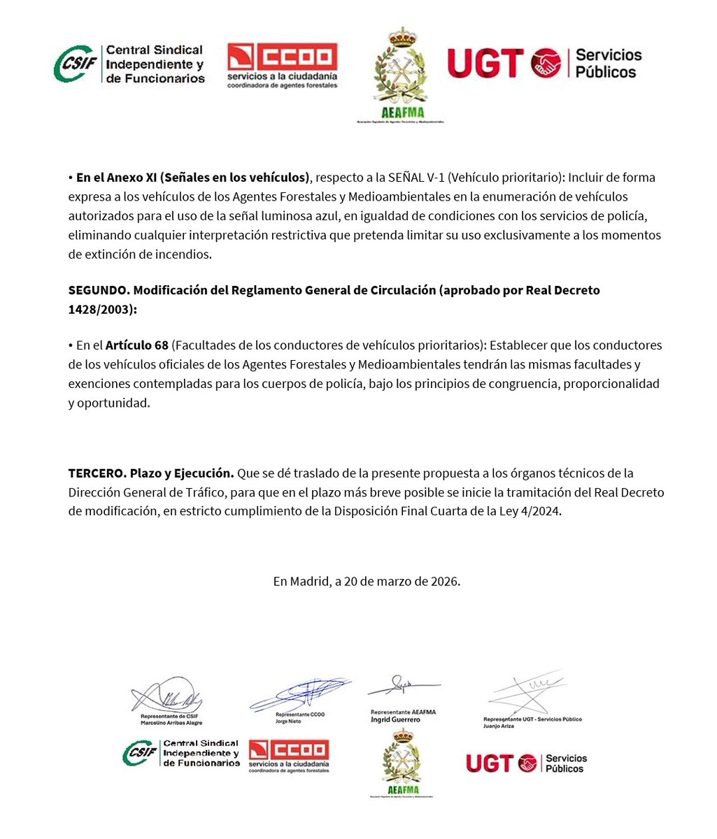 El total de representantes de #AgentesMedioambientales solicitamos al Ministerio de <a href="/interiorgob/">Ministerio del Interior</a> que cumpla los epígrafes de la #LeyBásicaAAMM, modificando los Reglamentos General de Vehículos y General de Circulación para aumentar la seguridad y mejorar el servicio público.