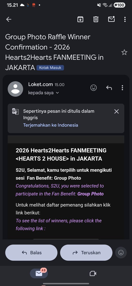 TIDAK MENYANGKA 

Kaget banget baru cek email