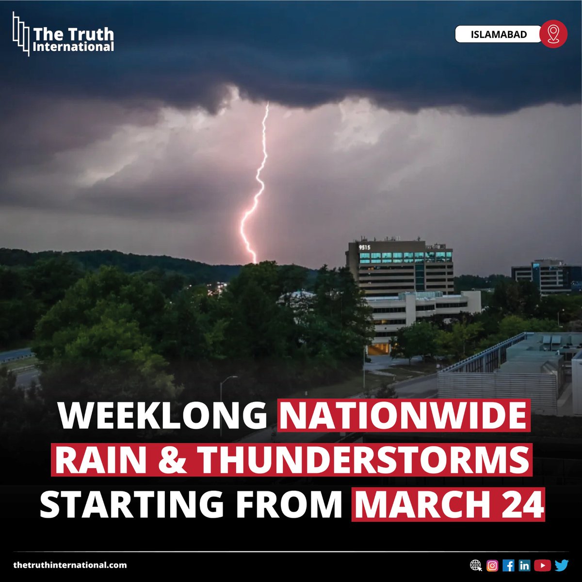 ttimagazine's tweet image. Weeklong Nationwide Rain and Thunderstorms Starting from March 24

FIND MORE: thetruthinternational.com/weeklong-natio…

#Weeklong #Nationwide #Rain #Thunderstorms #Starting #March24 #Islamabad #TTI