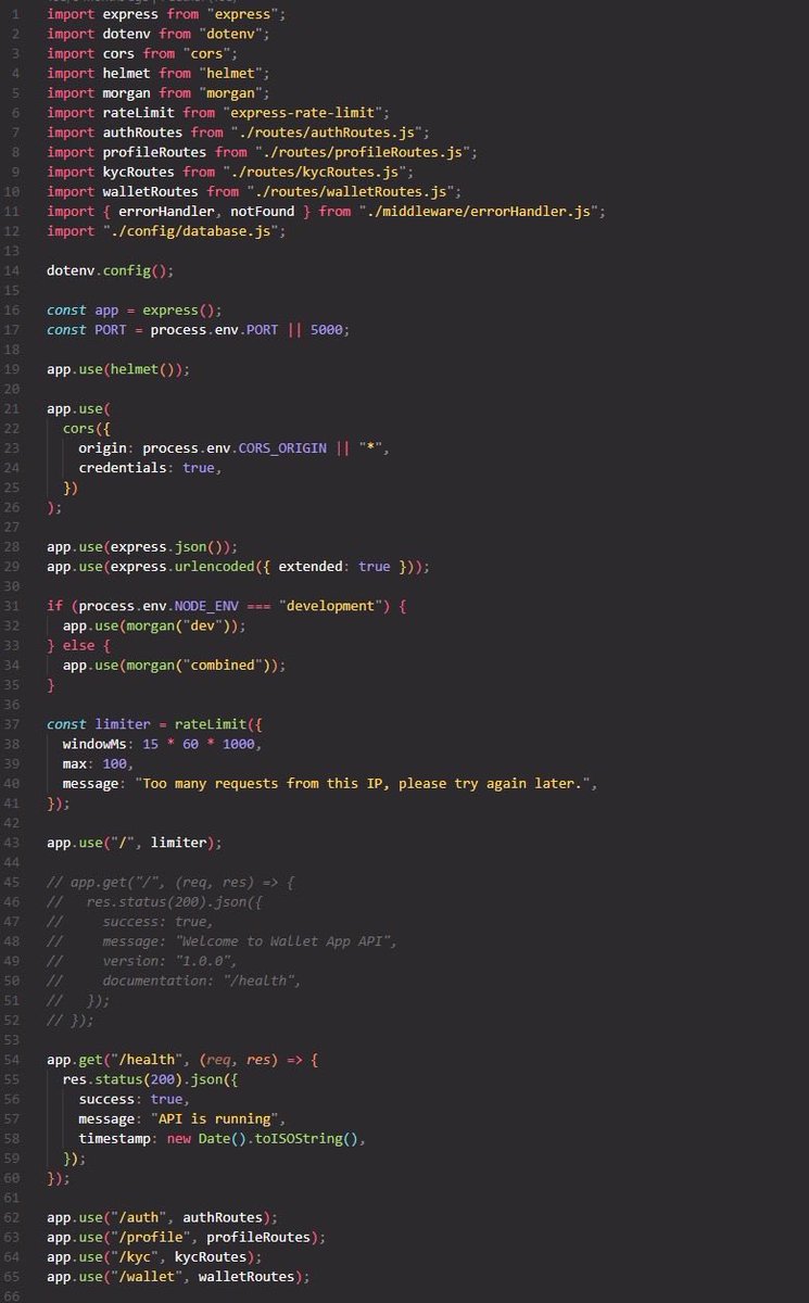I_codeDev's tweet photo. Building a secure &amp; Scalable wallet API from Scratch. 
Starting with the foundation:
- Prisma ORM + PostgreSQL setup
- 7 database models designed
- Express server configured
- ES6 modules throughout
#nodejs #expressjs #backendDevelopment #walletAPI #paymentsystem https://t.co/oPGp6Tbmoq