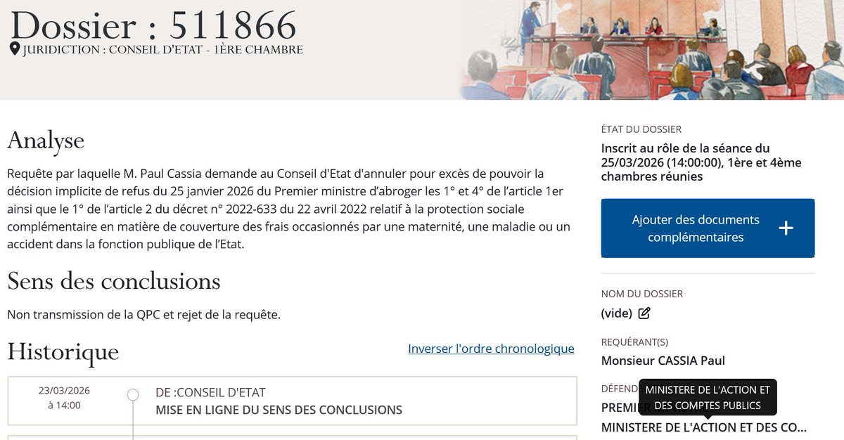 Obligation faite aux agents de l’Éducation d’adhérer à la <a href="/MGEN_officiel/">MGEN</a> le 1er mai 2026, dans le cadre du nouveau contrat collectif de prestation sociale complémentaire (PSC) : le <a href="/Conseil_Etat/">Conseil d'État</a> audience mercredi 25 mars ma question prioritaire de constitutionnalité.
1/2