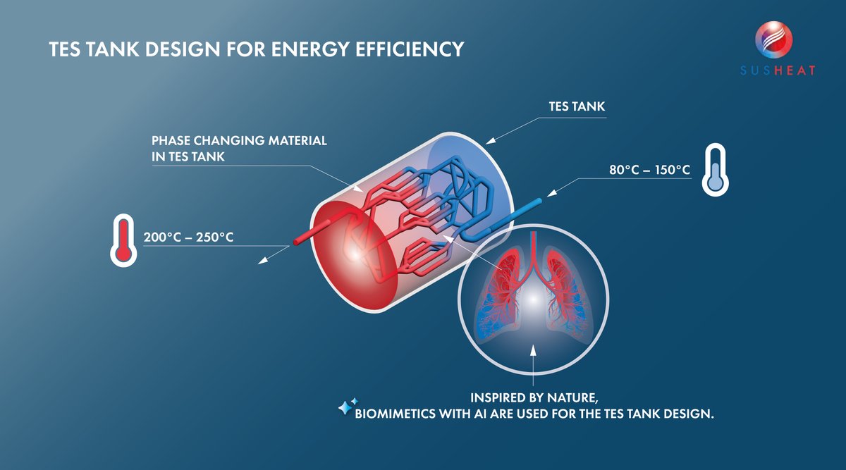 susheatEU's tweet photo. Why a leaf? 🍃 Just as veins distribute nutrients, our tank's branching "vascular" design ensures heat is moved rapidly and evenly throughout the system. It’s fluid dynamics, perfected by evolution. 
SUSHEAT released a new infographic highlighting its innovative Thermal Energy Storage (TES) design. 

Read more about the "Leaf Logic" here: https://t.co/tAQXX3pBRp

#Biomimicry #heatpump @susheatEU @RTDS_Group  @UNED  @KTHuniversity  @kemijski  @EngineeringNCL  @greiaudl