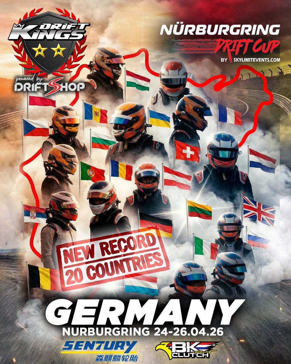 Records are meant to be broken. 🌍🔥

We are officially bringing a massive 20 countries to the start line for Round 1 of the 2026 Drift Kings International Series at the legendary Nürburgring!

Keep your eyes on the feed, because the full, detailed entry list drops tonight 📃 💨