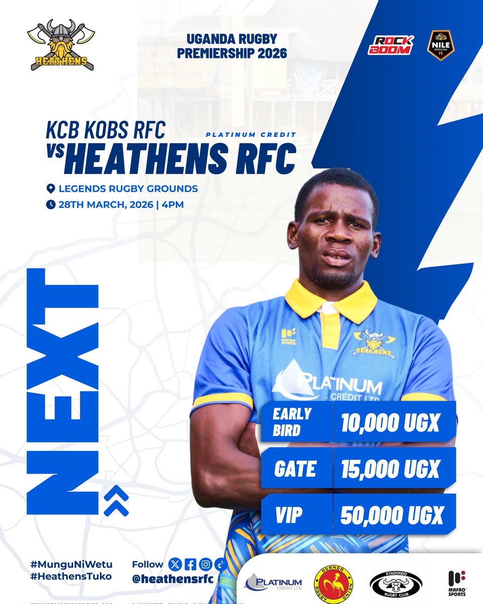We’re back to #UgandaRugbyPremiership action this weekend across Jinja Road against longtime rivals <a href="/KobsrugbyUg/">KCB KOBs Rugby Club</a>. 💪

#HeathensTuko || #MunguNiWetu