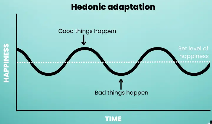 FactLabyrinth's tweet photo. Hedonic adaptation is the phenomenon where people tend to return to a stable level of happiness despite major positive or negative life events. For example, after one year, a person who loses a loved one or wins the lottery typically returns to their baseline level of happiness. https://t.co/vEXC8wplwE
