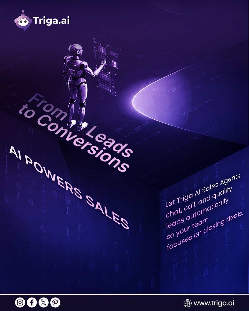 TrigaAi's tweet photo. Leads are easy. 
Conversions are the real challenge.
AI handles the follow-ups, qualification &amp; conversations - so your team can focus on closing. 🤖🚀

#AIAutomation #SalesGrowth #LeadConversion #StartupTips #TrigaAI https://t.co/1NN22nVigk