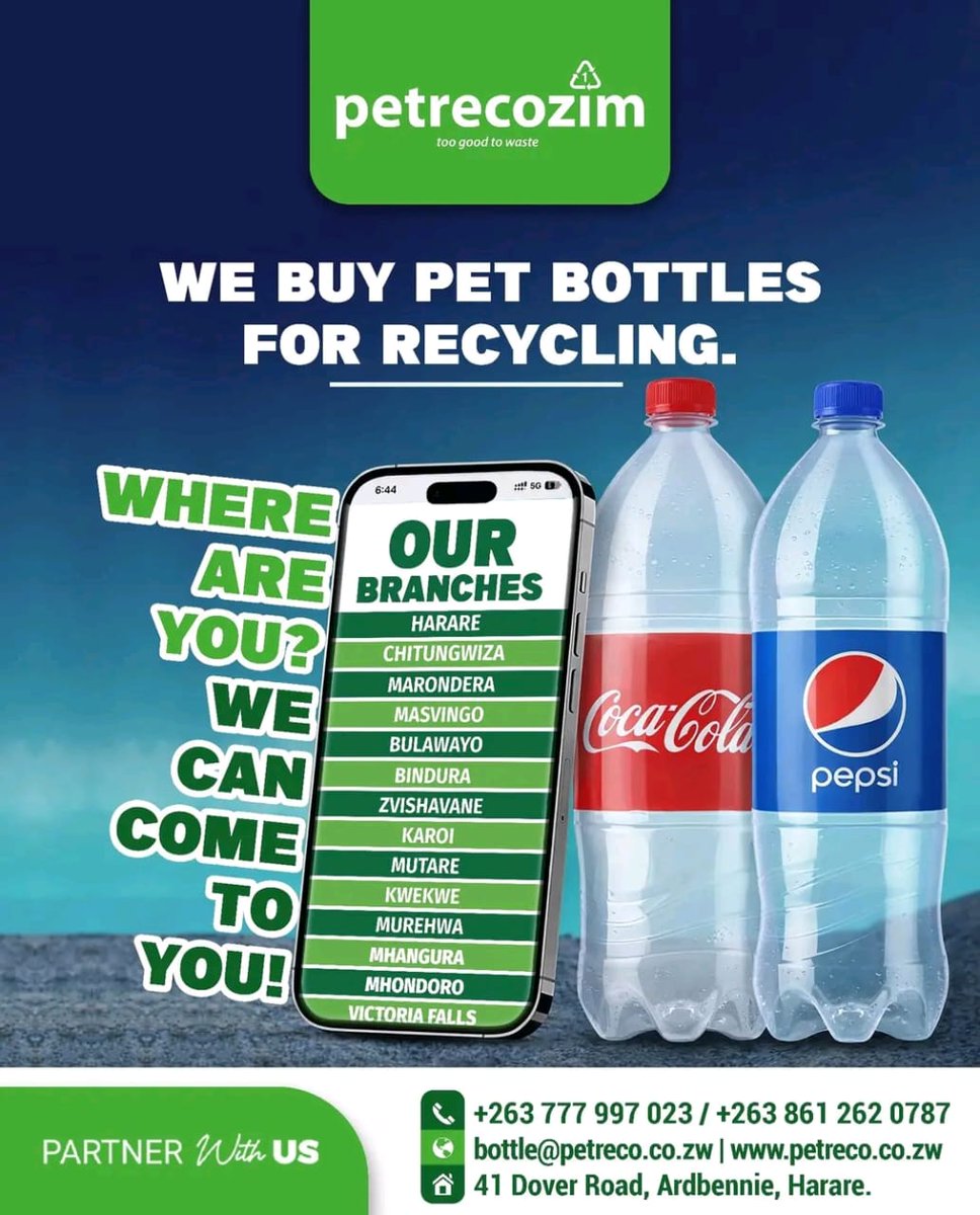 zimbabwewriter's tweet photo. Got bottles? Turn them into cash ♻️
Recycle smarter with Petrecozim — we come to you! https://t.co/8RieSCqUrf