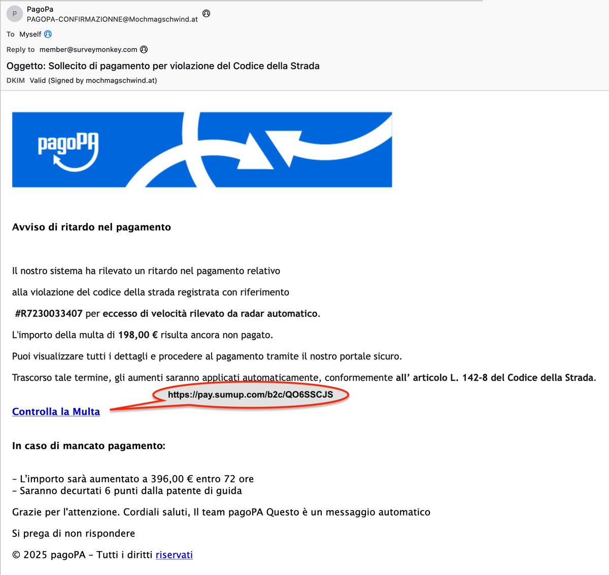 forensico's tweet image. Insidioso questo #phishing della #multa da pagare tramite #pagopa che porta invece a una pagina di pagamento @SumUp  intestata tra l'altro a un presunto Studio di Psicologia.

I truffatori utilizzano una pagina di ricezione pagamento #SumUP pronta a ricevere i fondi di chi - per