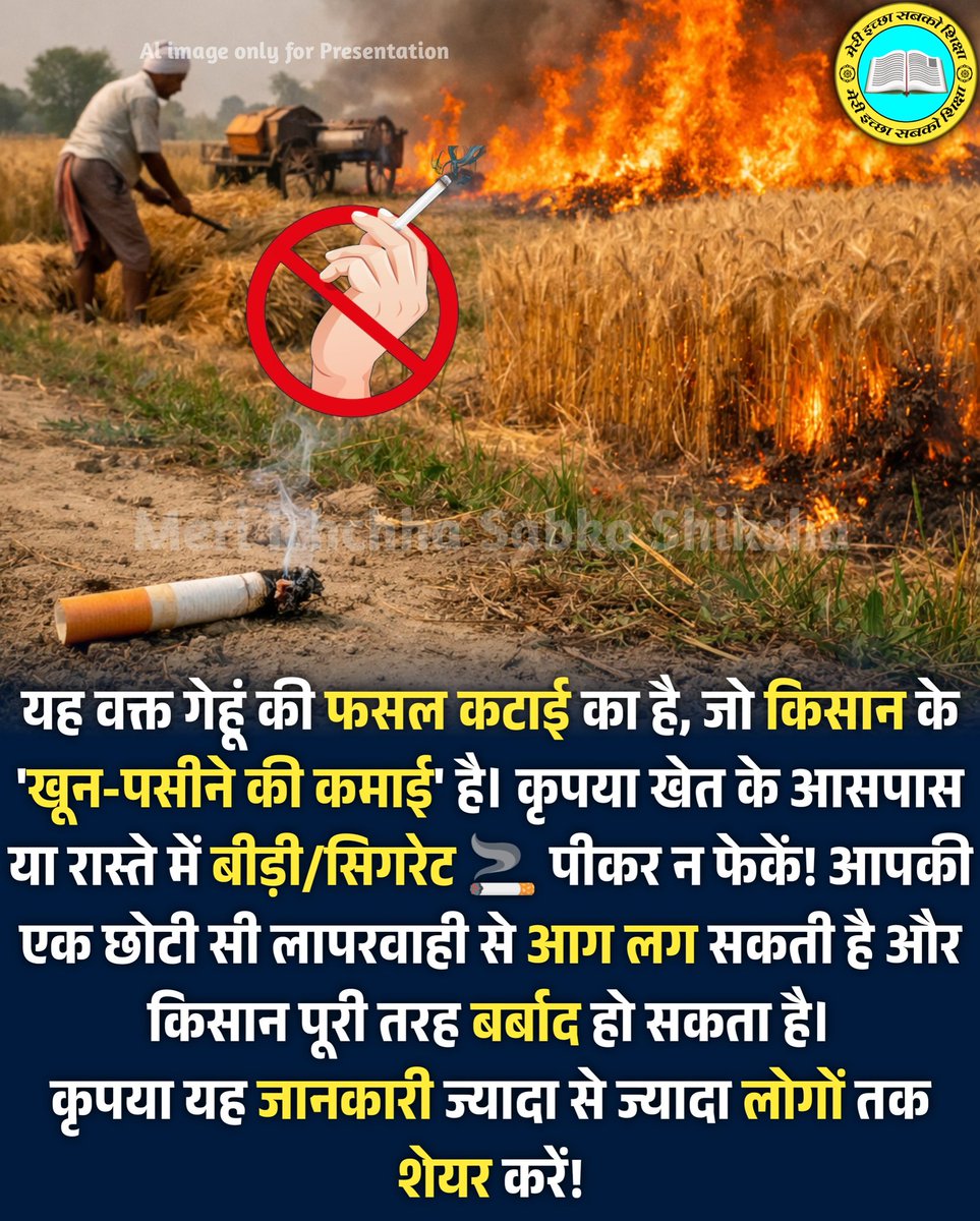 MISSGroups's tweet photo. सावधान! आपकी एक चिंगारी, किसान की साल भर की मेहनत को राख कर सकती है!
​#KisanCare
​#AgricultureLife
​#PublicAwareness
​#FarmerSupport
​#HarvestSeason https://t.co/flS9PHeE0d
