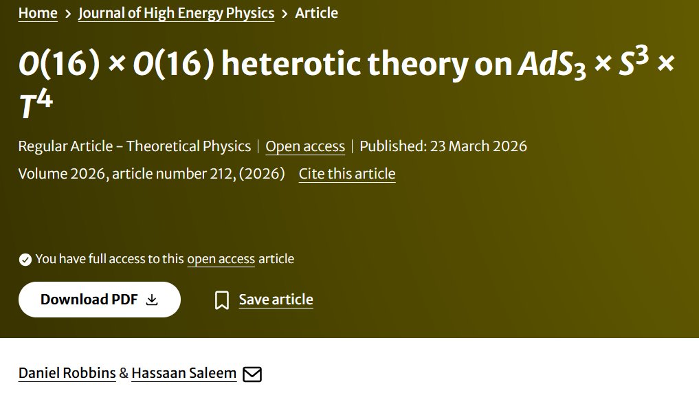 Hassaan_PHY's tweet image. Our paper on non-supersymmetric heterotic theory on AdS3×S3 has been published in JHEP.
#physics #research #scicomm