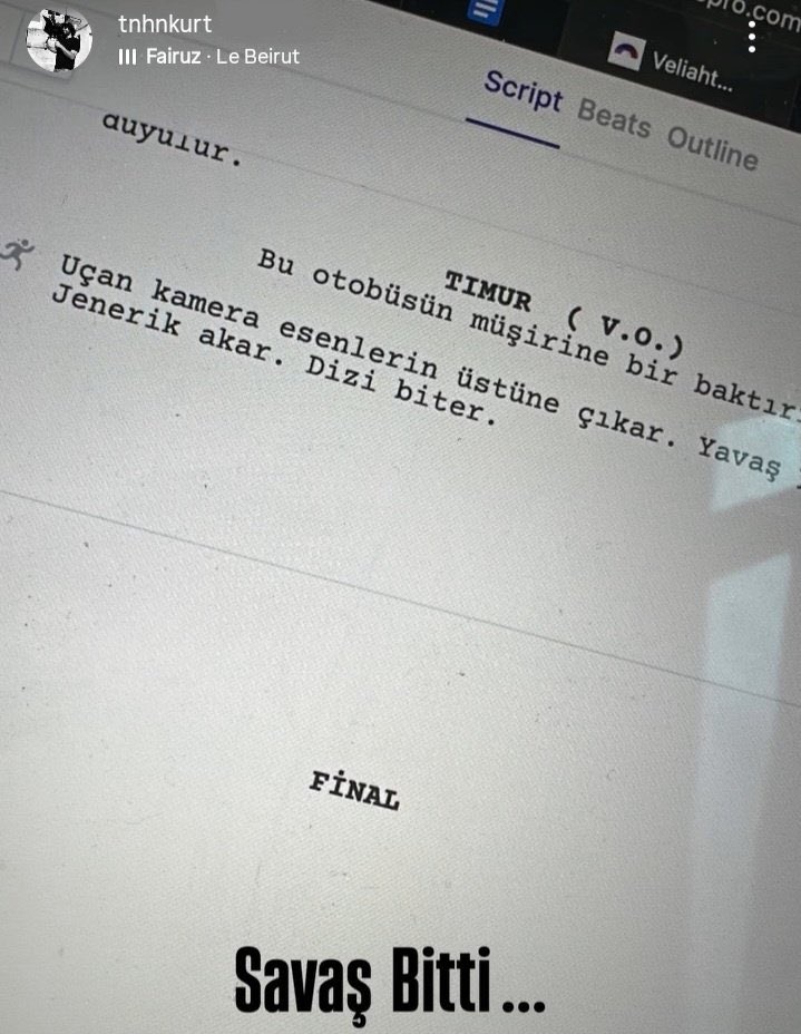 Bu perşembe final bölümü yayınlanacak olan Veliaht dizisinin senaristi Tunahan Kurt senaryonun final sahnesini paylaştı
