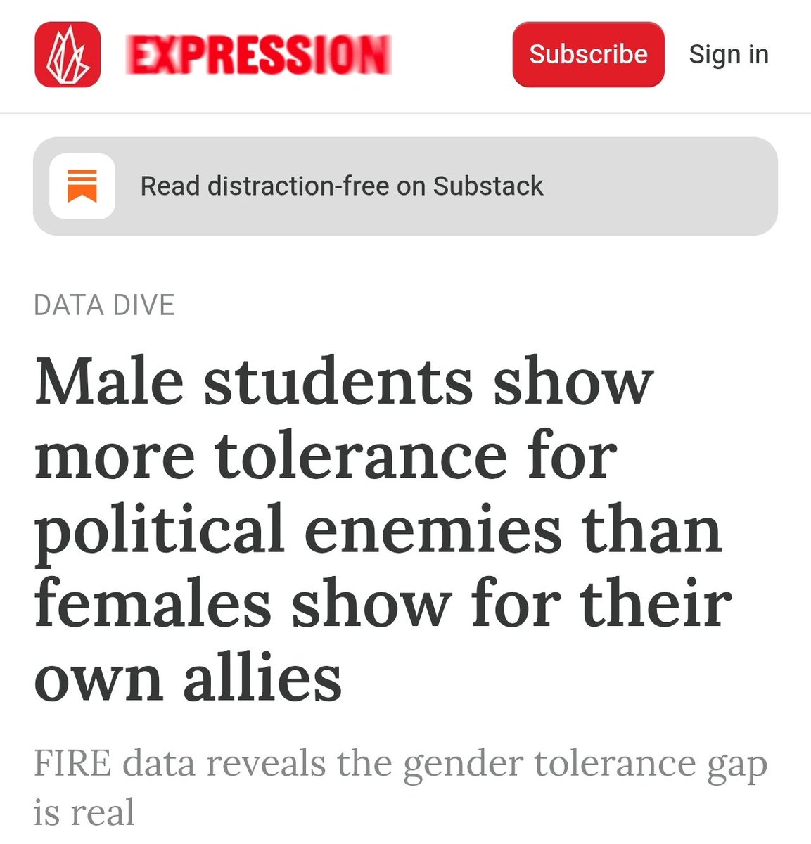 Στο σημερινό επεισόδιο του "και εάν οι γυναίκες κυβερνούσαν τον κόσμο" έρευνα έδειξε πως οι φοιτητές δείχνουν μεγαλύτερη ανοχή στους πολιτικούς τους αντιπάλους από ότι οι φοιτήτριες δείχνουν ακόμα και στους δικούς τους πολιτικούς συμμάχους.

expression.fire.org/p/male-student…