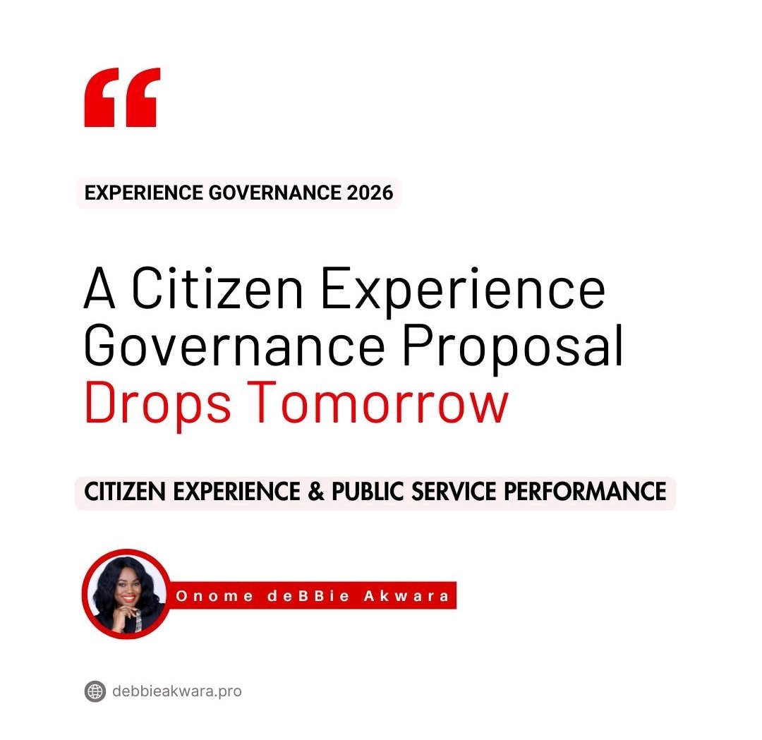 Greetings!

Tomorrow I will be publishing an open letter titled: Why Nigeria May Need a Citizen Experience &amp; Public Service Performance Office.

The conversation continues...
