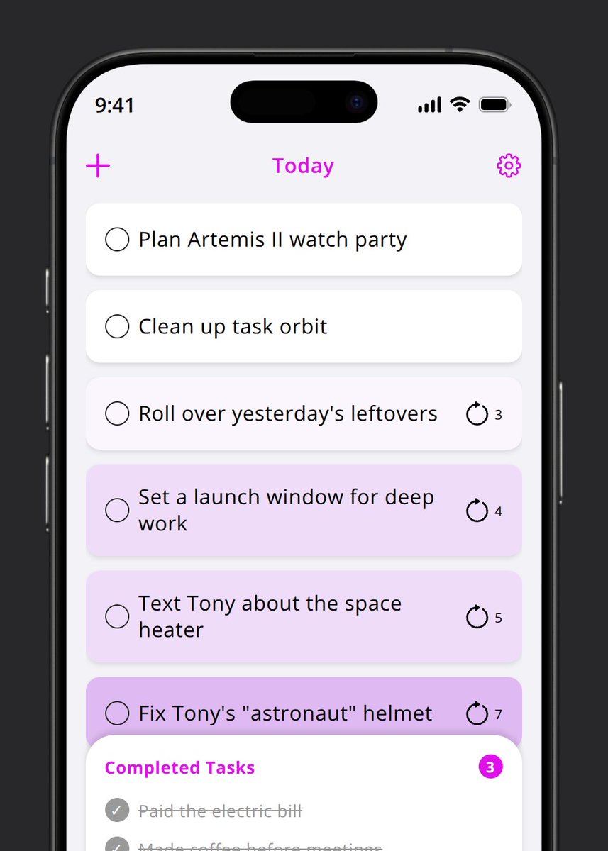 GrumpyChapTV's tweet photo. Everyone’s talking about the Artemis II launch, and honestly my task list also needs a launch window. Rollover Tasks keeps the orbit tidy: complete what you can, roll the rest. https://t.co/Q3WOTd1bM0 🚀 https://t.co/fDmFceV5yg