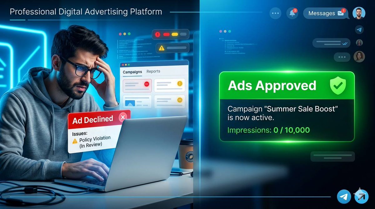 MerxusAgency's tweet photo. 🚀Telegram Ads
Are your Ads getting repeatedly
❌Declined?
❌Stuck in Review?
💡Then you have come to the right place!

📩Contact now: @GoTonFi | https://t.co/9zRAQZHb1k | https://t.co/1V8SqBqj7i

#TelegramAds #TelegramAd #Tgads #Adstelegram #telegram #TelegramAdvertising https://t.co/BpS1AyVwSR