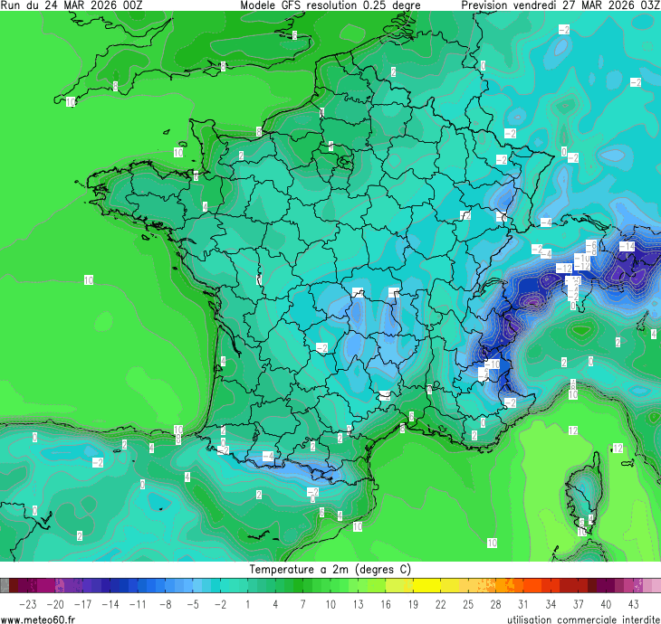 meteo60's tweet image. L'arrivée de la masse d'air froide s'accompagnera d'un risque de #gel plus marqué en plaine. C'est notamment le début de journée de vendredi qui pourrait s'avérer problématique pour la végétation avec un risque de #gelées parfois marquées. 
Carte : meteo60.fr
