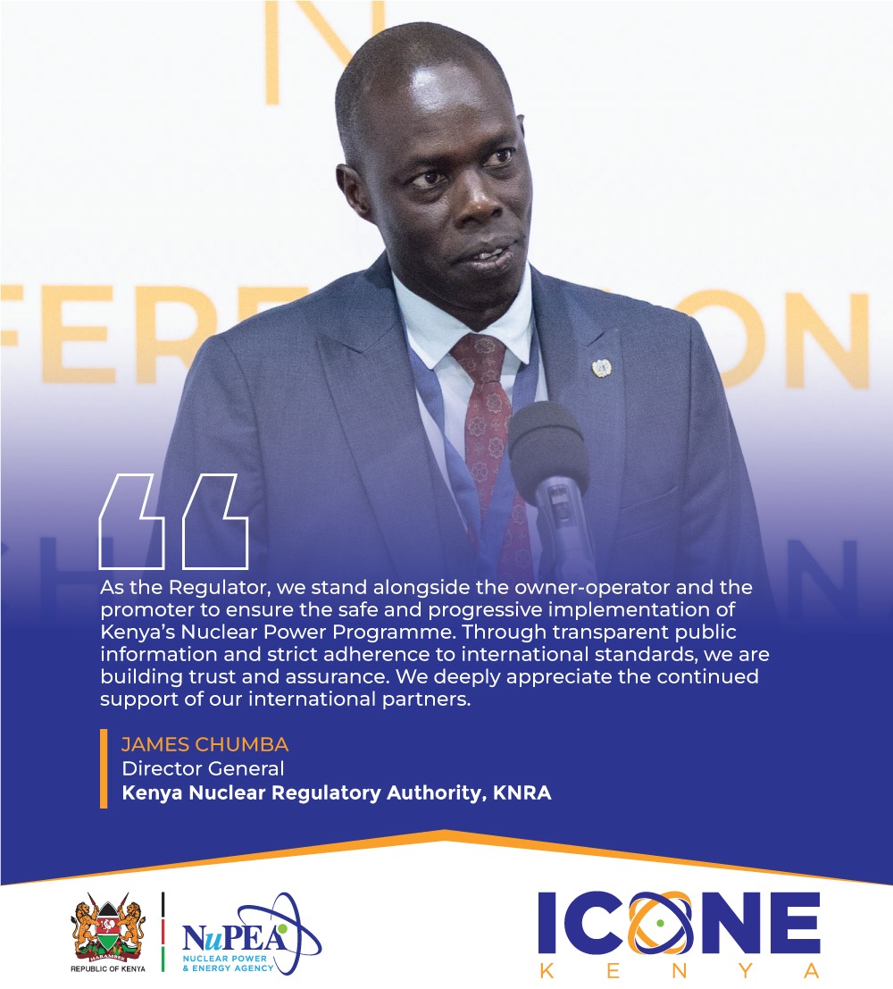 nuclearkenya's tweet photo. "As the regulator, we stand alongside the owner-operator and the promoter to ensure the safe and progressive implementation of Kenya’s nuclear power programme." @knrakenya DG Mr. James Chumba, EBS
#Nuclear4Kenya 
#ICoNE2026 
#Nuclear4Good https://t.co/xPFbrMmaeJ