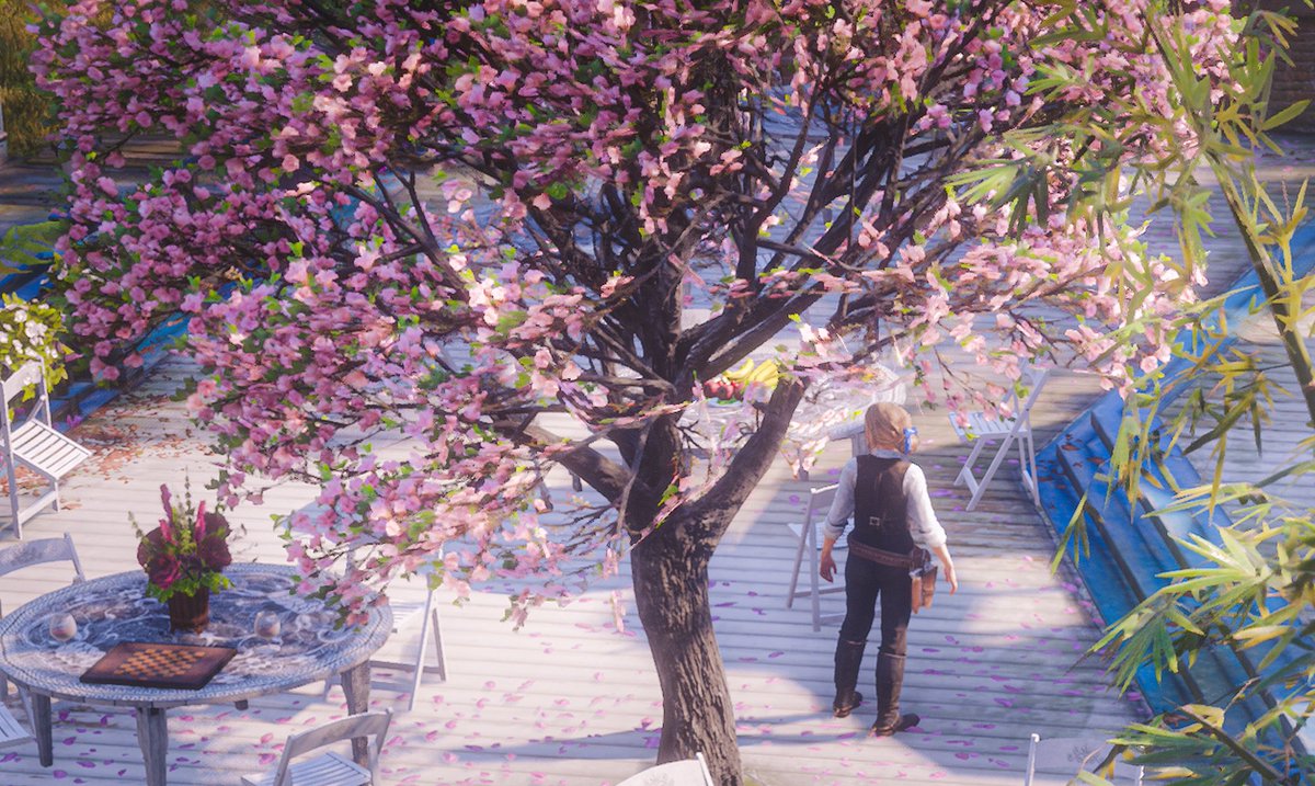 Loinpasse's tweet photo. 桜も咲き始めたと��うことで、こちらの世界でもお花見をイメージして🌸
#RedDeadOnline 
#RedDeadRedemption2 https://t.co/35p18F3sBT