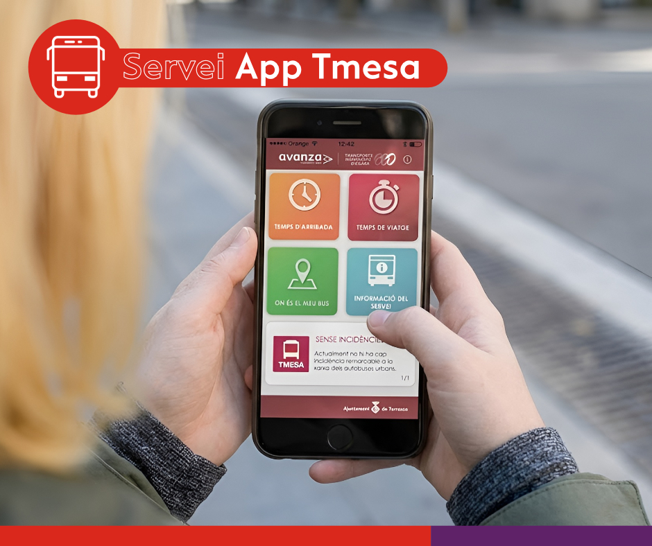 tmesa_bus's tweet photo. Porta tota la informació del bus a la butxaca amb l’APP de TMESA 📱🚍 Consulta horaris, línies i parades en temps real i mou-te per Terrassa de manera fàcil i ràpida ✨ #TMESA #BusTerrassa #Mobilitat #App https://t.co/CZG8hgMd93