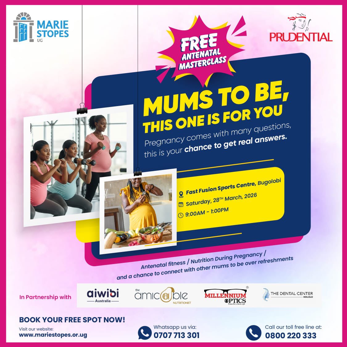 ayebazibweagath's tweet photo. Join us this Saturday for an informative session organized for mums to be.
Expect:
• Expert advice from healthcare professionals
• Nutrition during pregnancy
• Preparing for labor & delivery
• Newborn care basics
• Interactive Q&A with other mums.
#MarieStopesUG https://t.co/pJV1CNkpYn