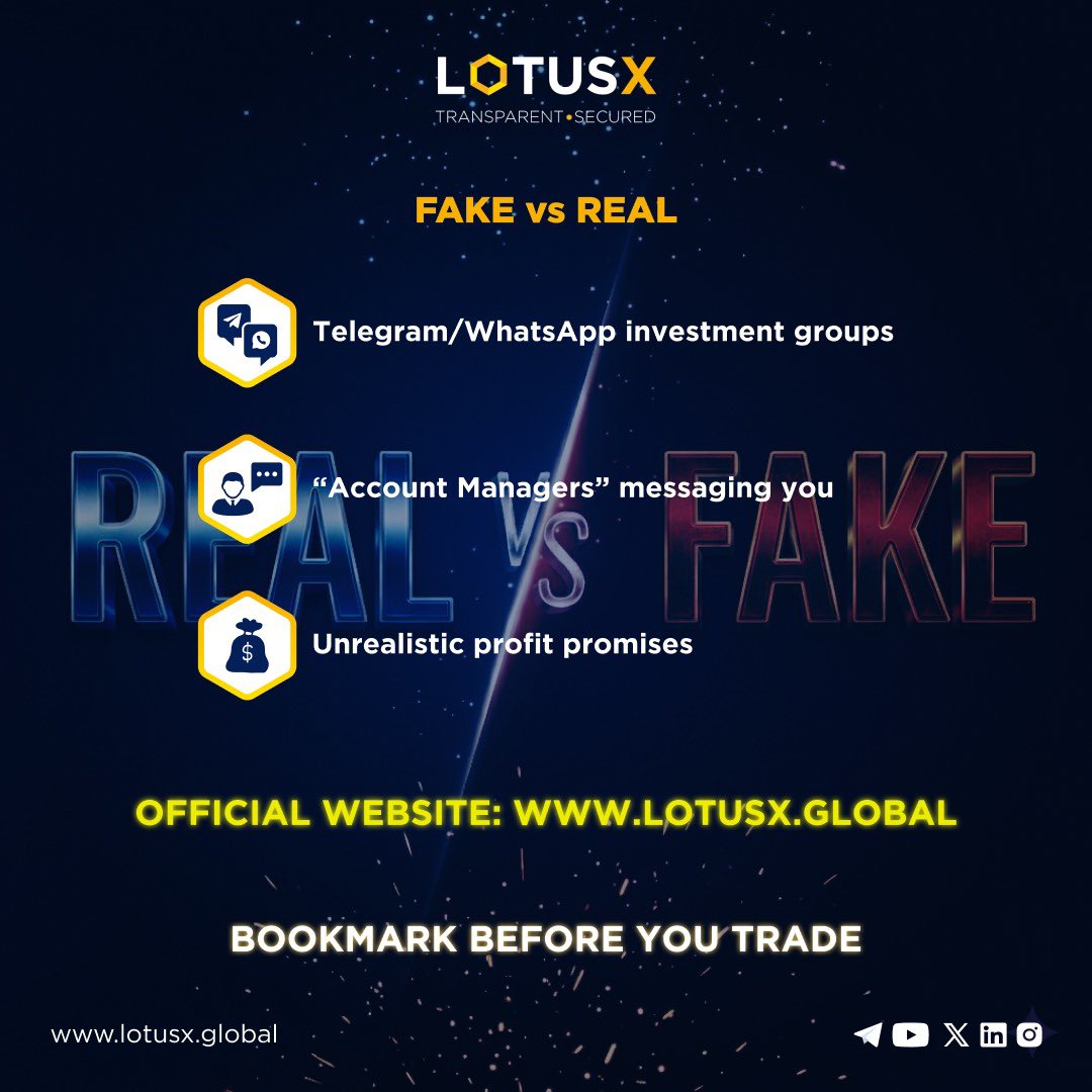 Verification is your strongest defense.

Never trust links from unknown sources.

👉 Bookmark: lotusx.global

#FakeVsReal #CryptoScam #DYOR #LotusX #CryptoAwareness #SafeInvesting