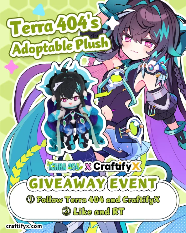 Terra404_'s tweet photo. Terra 404's Adoptable Plush Giveaway 

We’re giving away a Terra 404's plushie to ONE lucky winner! 🥼 

▷ Campaign Period:
Until the end of the pre-sale

▷ Prize:
Terra 404's Plushie 
Comes with all unlocked bonuses too!

▷ How to Enter:
Follow @Terra404_ & @craftifyxco
Repost & Like this post

Shipping cost only

Winner who has already purchased the doll will receive a refund, but will still need to cover shipping.