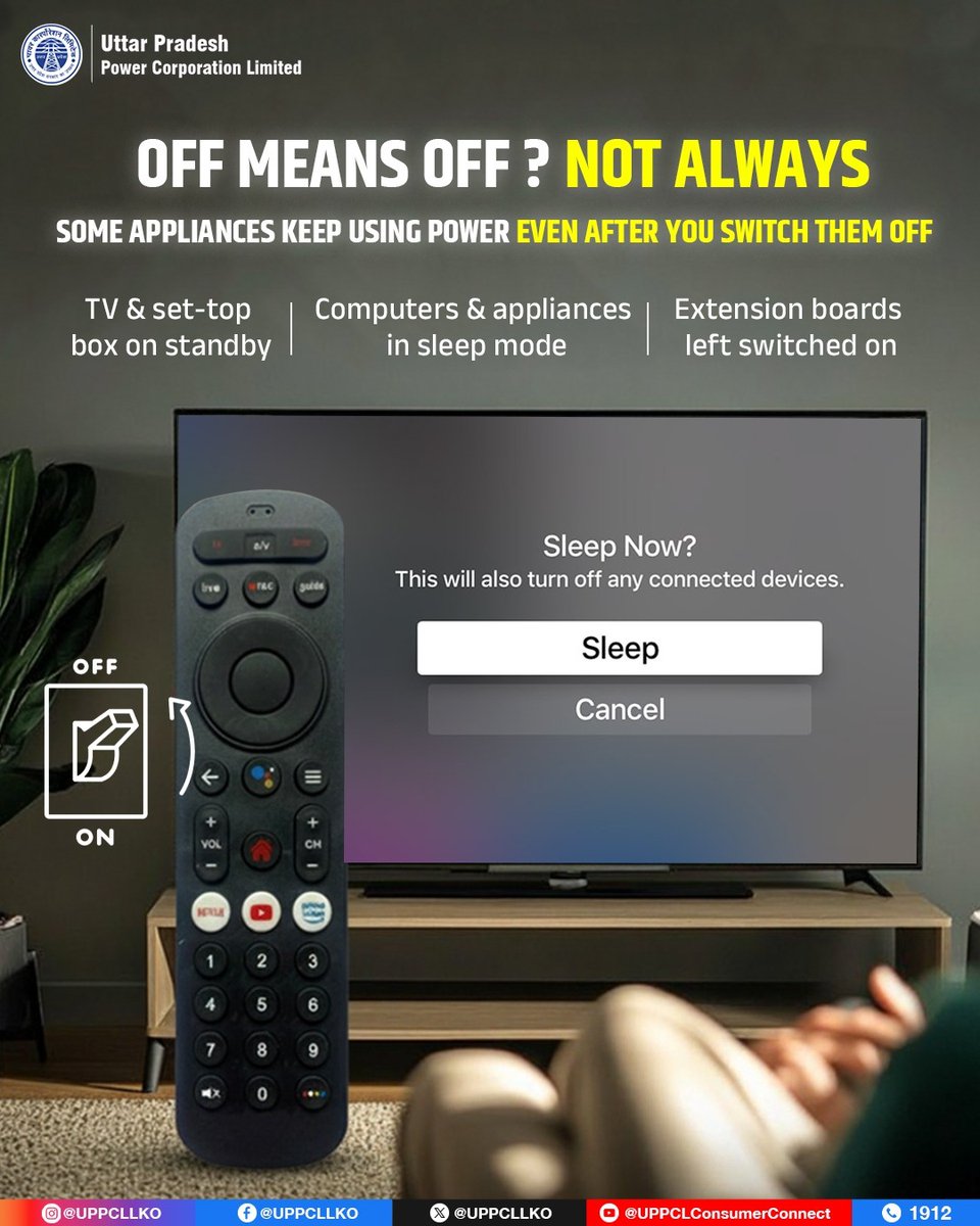 UPPCLLKO's tweet image. Even when devices seem off, they may still be consuming power. Avoid hidden energy loss by switching appliances off completely and save electricity smartly. 
 #EnergySaving #SmartUsage
@CMOfficeUP
 @EMofficeUP
@aksharmaBharat
 @mduppcl