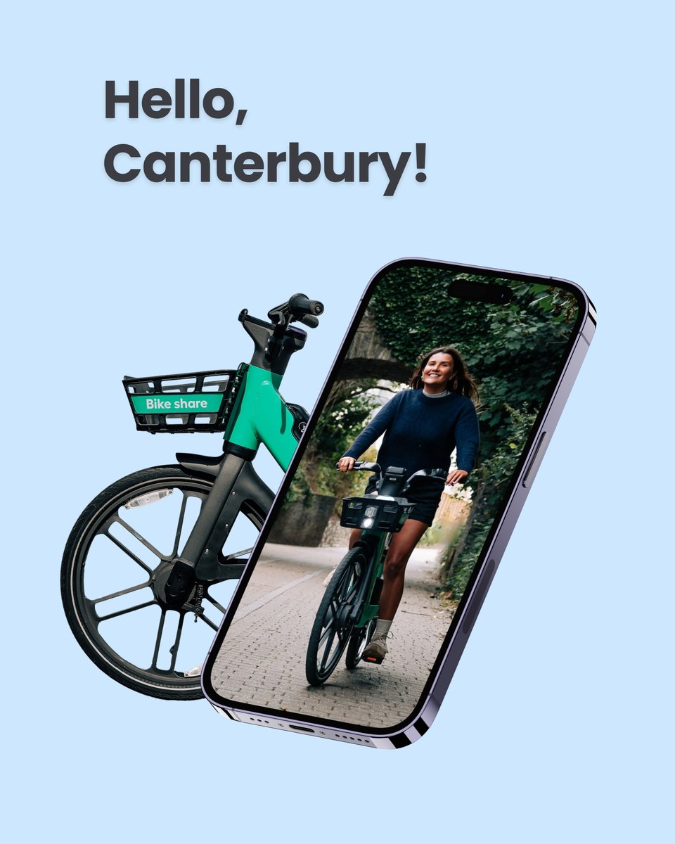 BerylBikes's tweet photo. A new era of travel has arrived in Canterbury! 🚲⚡

From today, Beryl Bikes are rolling out and are available across the city, giving you a new way to get around, easier, greener and ready when you are! 

Download the app to get started: https://t.co/E73KI3j9N1 https://t.co/9dZrXzd6aU