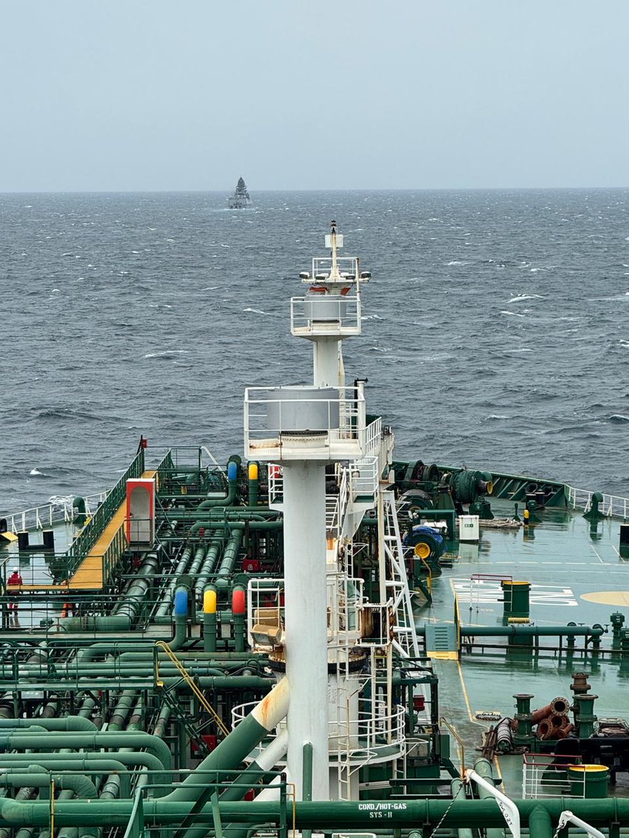 sidhant's tweet photo. Watch: First pictures of a vessel (Pine Gas) bound for India being escorted by the Indian Navy in the Arabian Sea amid the West Asia war. The vessel passed Hormuz. https://t.co/uMRX63L0PT