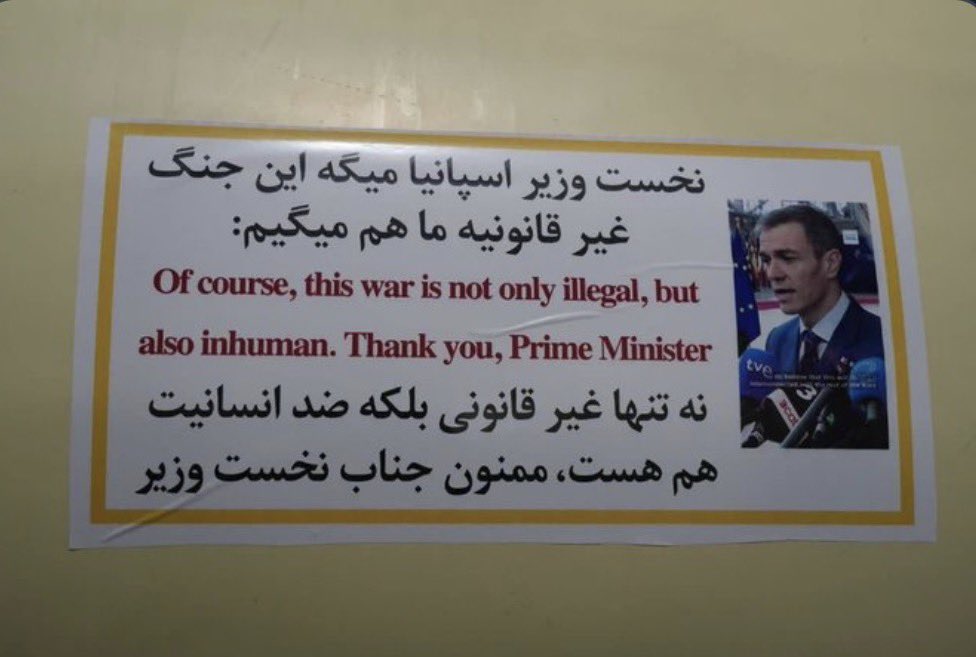rafaelcucarella's tweet photo. Es normal que esto esté pasando, yo nunca había visto algo parecido y he visto muchas guerras, adhesivos del presidente de España pegados en los misiles que lanza Iran diciendo que no a la guerra y que es una guerra ilegal. https://t.co/1XavxNo4QT