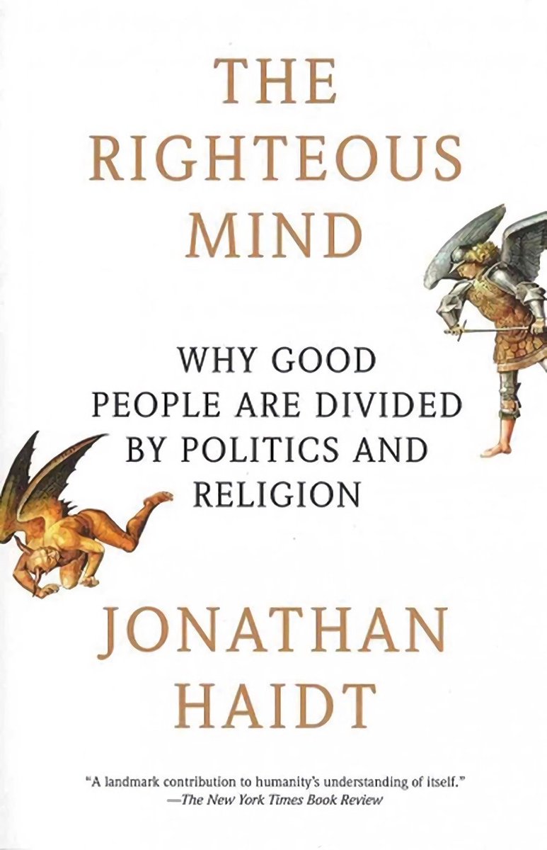 kpkelly's tweet image. 82 - The Righteous Mind: Why Good People are Divided by Politics and Religion, 2012, by Jonathan Haidt, 90% chimp and 10% bee, MFQ, try not to be always WEIRD @JonHaidt #readandgrow