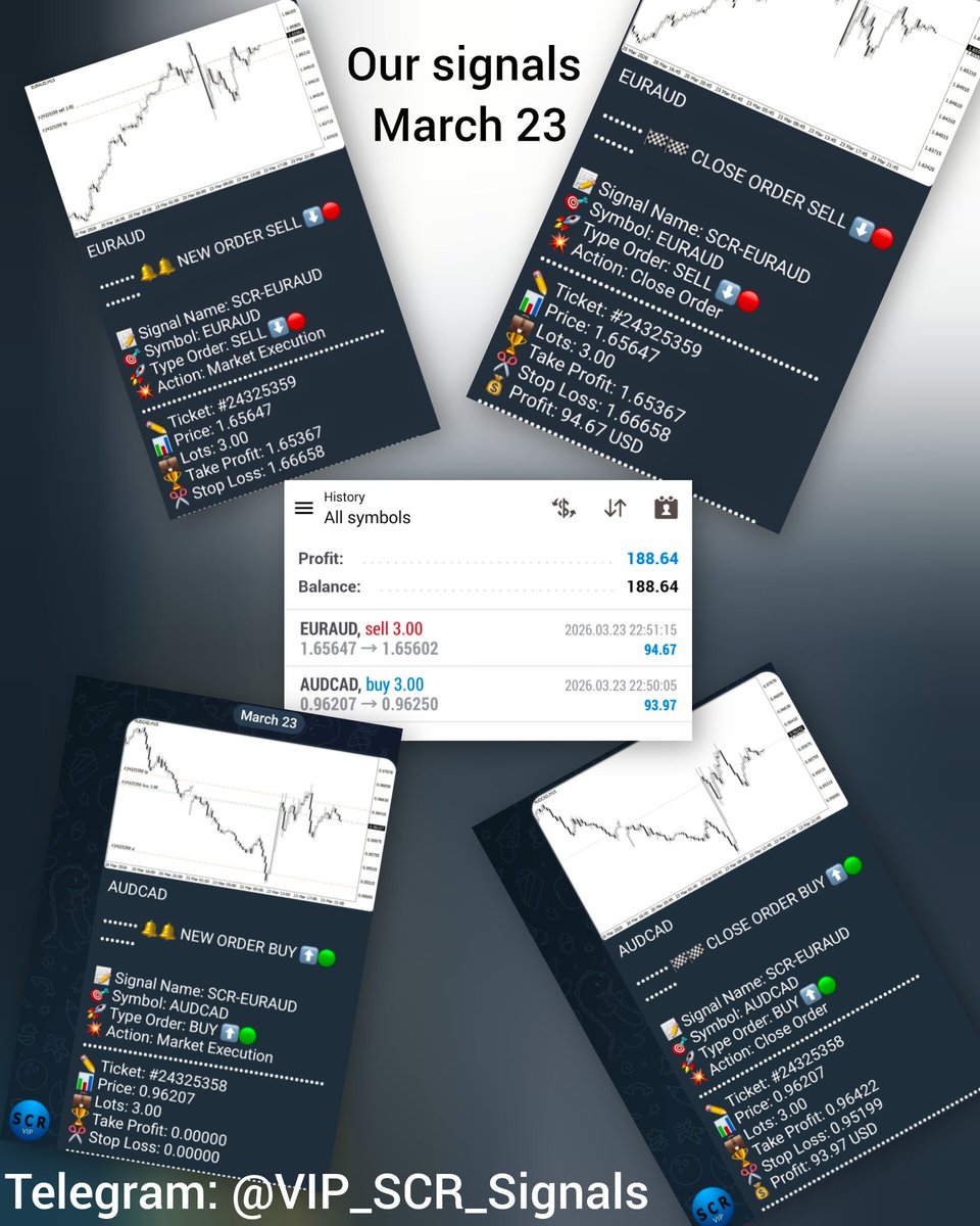 SCRTraders's tweet photo. SCR trading performance on March 23rd

#TradingStrategies #algotrading #autotrading #euraud #audcad https://t.co/g9osPxjtWQ