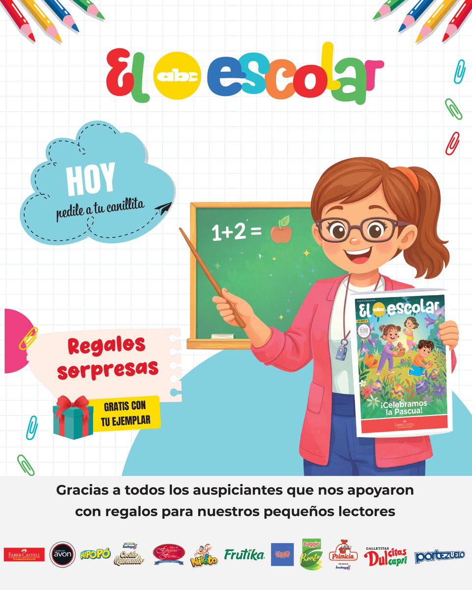 ABCDigital's tweet photo. 📚¡Que la hora de estudiar con los peques sea entretenida, colorida y completa!

Con tu #ABCColor, cada martes, tenés #ElEscolar; el compañero ideal para los peques en épocas de cole📚

🎁¡Hoy te llevas un regalo sorpresa! 

¡Pedilo a tu canillita! 🥳

https://t.co/TyL27dBZ9X https://t.co/1VRSb1PmUh