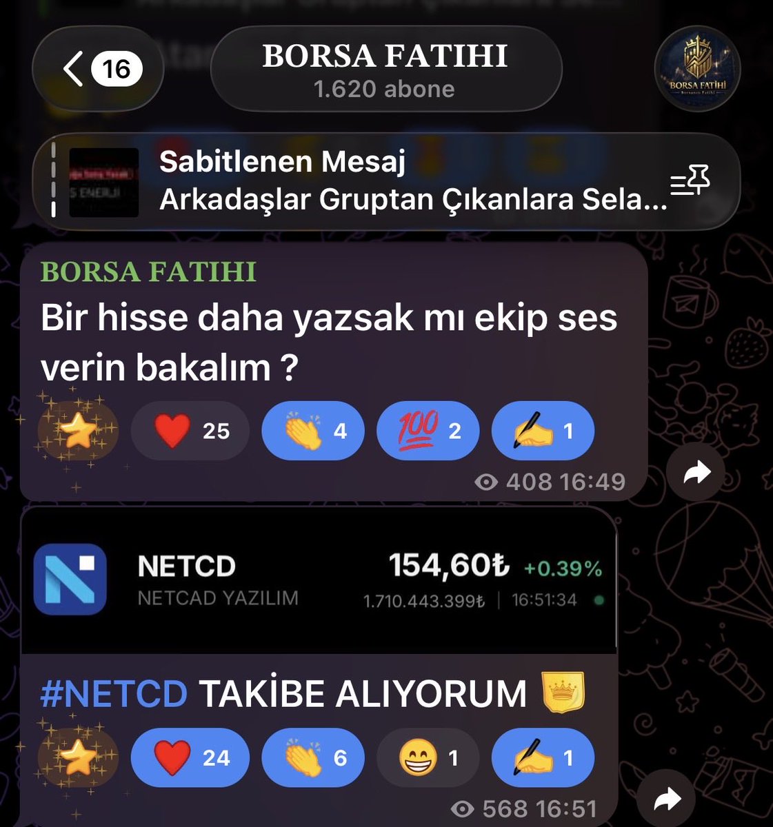 borsaa_fatihi's tweet photo. Dün 154,60₺’den  giriş aldığımız #NETCD BUGÜN TAVAN KİLİTLEYEREK %10’dan Fazla Kaar sağlamıştır,

Bereketli olsun ekip.

Telegram linki BİODA.

#netcd #bıst #bıst100 #hisse #tavan #altın https://t.co/mrO0PWD5YI