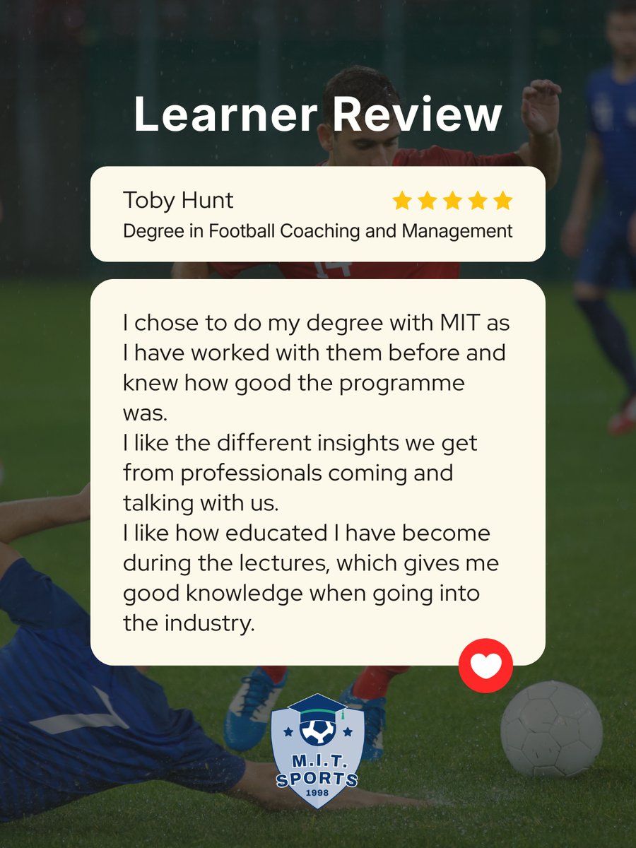 MITSKILLS's tweet photo. Why choose a degree with MITSports? Our learners say it best. 🗣️🙌
From flexibility to professional coaching experience, here is what they have to say about their journey so far.
#MITSkills #MITSports #FootballCoaching #LearnerFeedback https://t.co/dw1BqIb4f3