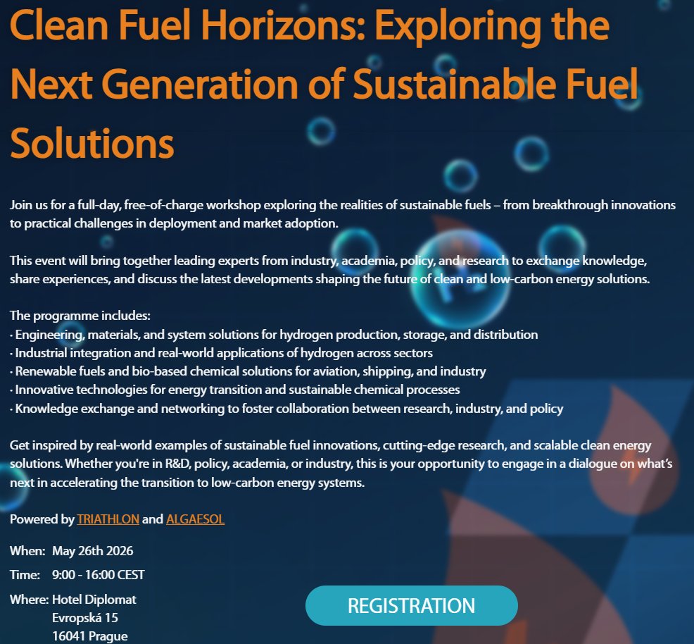 FUELGAE_EU's tweet photo. Clean Fuel Horizons  organized by #AMIRES

Excited to see Clean Fuel Horizons bringing together experts in Prague on 26 May 2026 to explore:

🔥 Hydrogen engineering & innovation
🏭 Scaling hydrogen for industry
🧬 Bio-based & renewable fuel solutions
🌱 Key conversations driving the energy transition forward.

📍 Prague | Vienna House Diplomat
🎟️ Free (registration required)
👉 https://t.co/VCP1LUbgYM

#CleanFuelHorizons #Hydrogen #Biofuels #EnergyTransition #Innovation