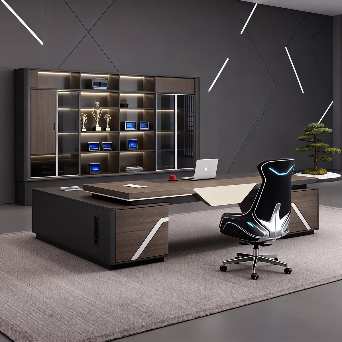 AnhHoan95806's tweet image. Monolithic precision. A massive dark marble top meets a gracefully curved walnut pedestal, defined by a seamless warm LED sweep. Professional authority meets sculptural elegance. saintcyspace.com: SAINTCYFURNITURE3 
#marbledesk #ceostyle